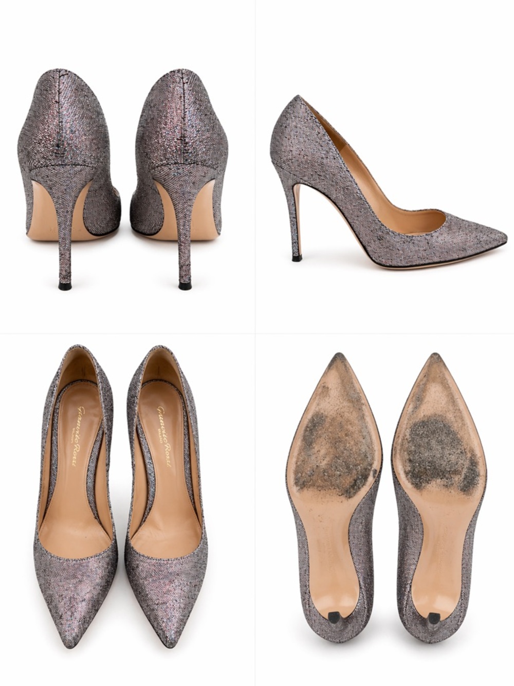 Gianvito Rossi Glitter Lurex Pointed-Toe Stiletto Pumps - Silver Pink